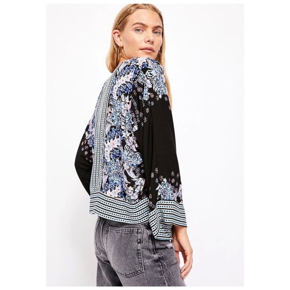 Free People Boho Floral Mixed Print Crop Top Blouse Size M - Picture 7 of 9